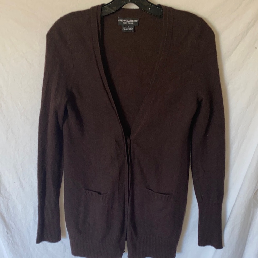Sutton Cashmere Button Down Sweater in Chocolate Brown